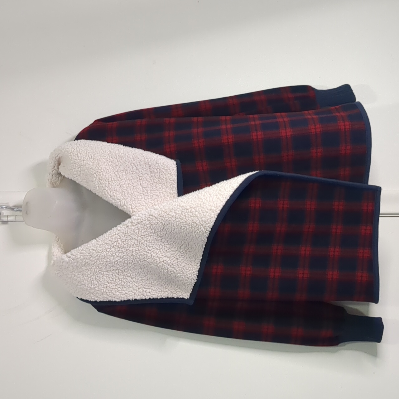 Abercrombie & Fitch Red Buffalo Plaid Jacket Sz S Sherpa Fleece Cardigan Coat
